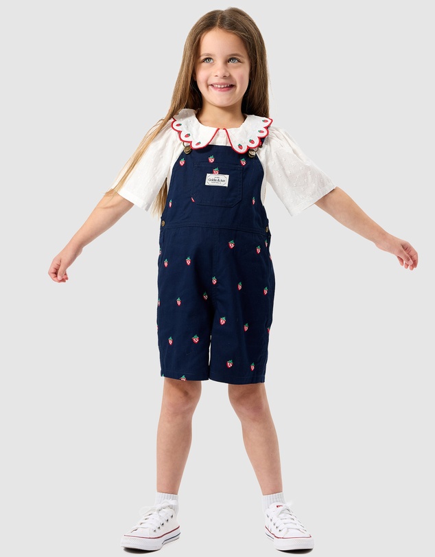 Goldie + Ace - Mini Strawberry Embroidered Burton Overalls - Babies-Kids