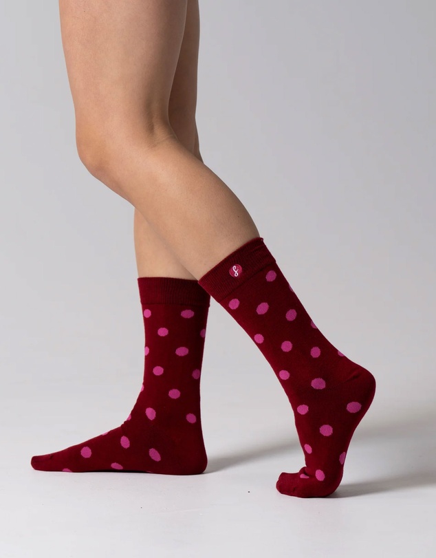 Swanky Socks - Maroon Medium Pink Polka Dots
