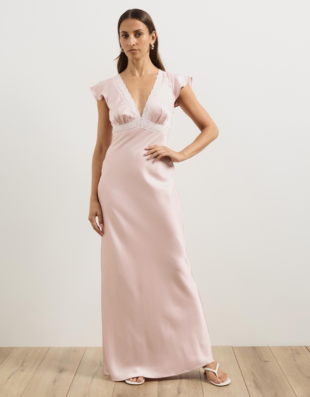 Atmos&Here - Becca Lace Trim Satin Maxi Dress