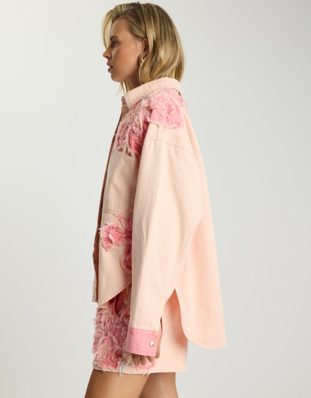 ONE TEASPOON - Frayed Daria Denim Shacket - Pink Petal