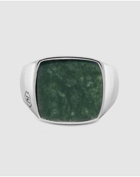 Nialaya Jewellery - Men's Silver Signet Ring with Green Jade