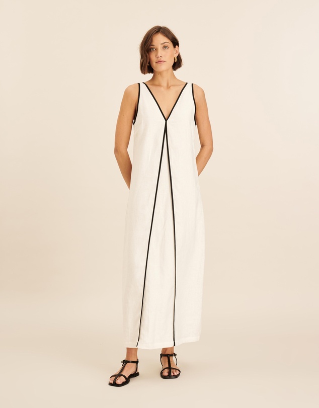 AERE - Zena Linen Contrast Midi Dress
