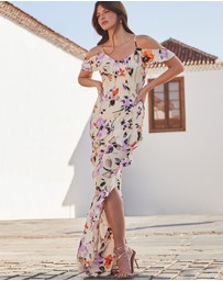 Sosandar - Cold Shoulder Ruffle Maxi Dress