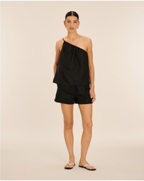 AERE - Linen Gathered One Shoulder Top