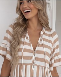 Esther & Co - Serah Dress - Beige Stripe