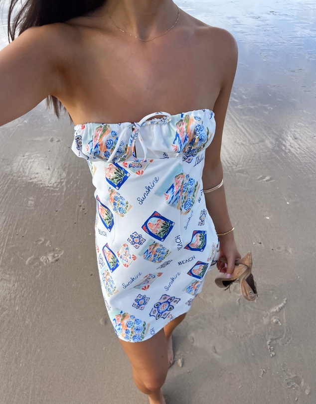 Beginning Boutique - Orion White Italia Print Strapless Mini Dress