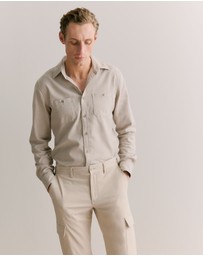 Trenery - Regular Fit Jaspe Cotton Shirt in Fawn