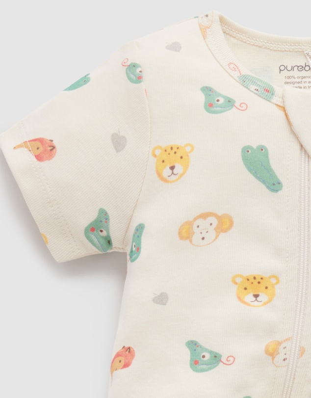 Purebaby - 2 Pack Short Sleeve Printed Growsuit -Babies