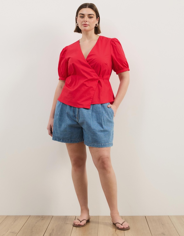 Atmos&Here Curvy - Nora Puff Sleeve Wrap Shirt