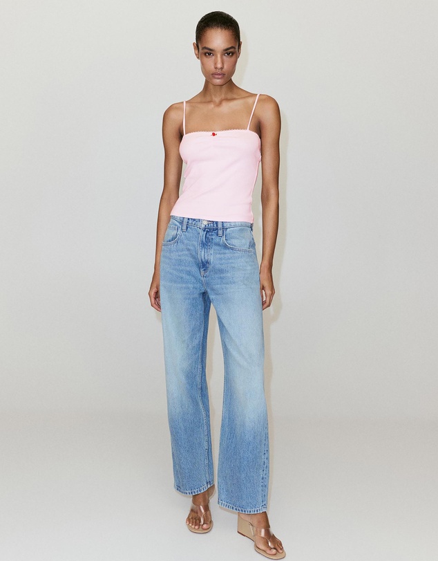 M.N.G - Ribbed Pink Embroidered Top