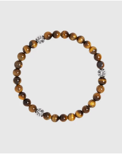 Nialaya Jewellery - 6mm Tiger Eye Bracelet with Silver Balls