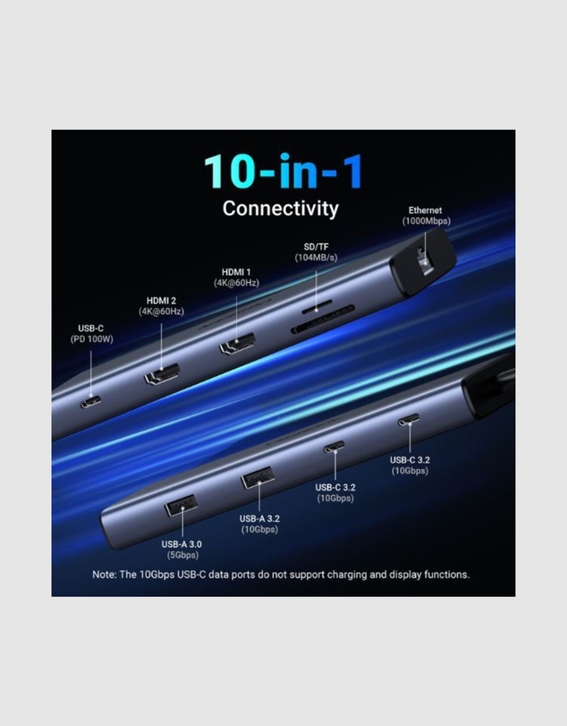 Ugreen - Ugreen 10-in-1 USB C Hub with Dual 4K display
