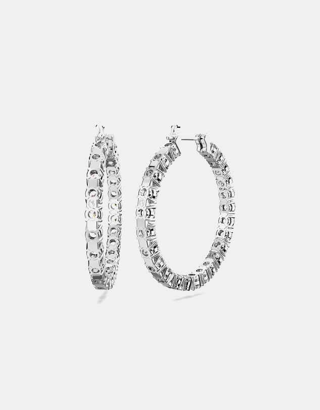 Swarovski - Matrix Hoop Earrings, Round Cut, White, Rhodium Plated