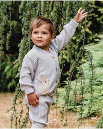Kynd Baby - Knit Bunny Cardigan in Snow Marle
