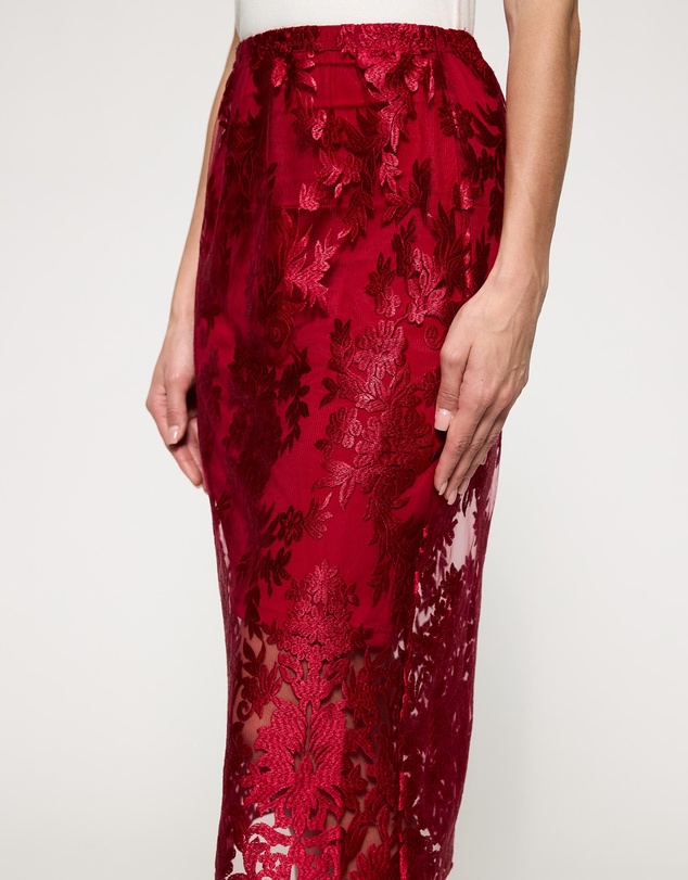 Lindsay Nicholas New York - Crimson Rose Lace Skirt with Crimson Underskirt