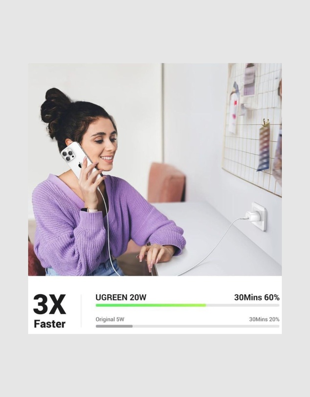 Ugreen - UGREEN Mini 20W USB C Charger PD Fast Charger Block Type C Power Adapter
