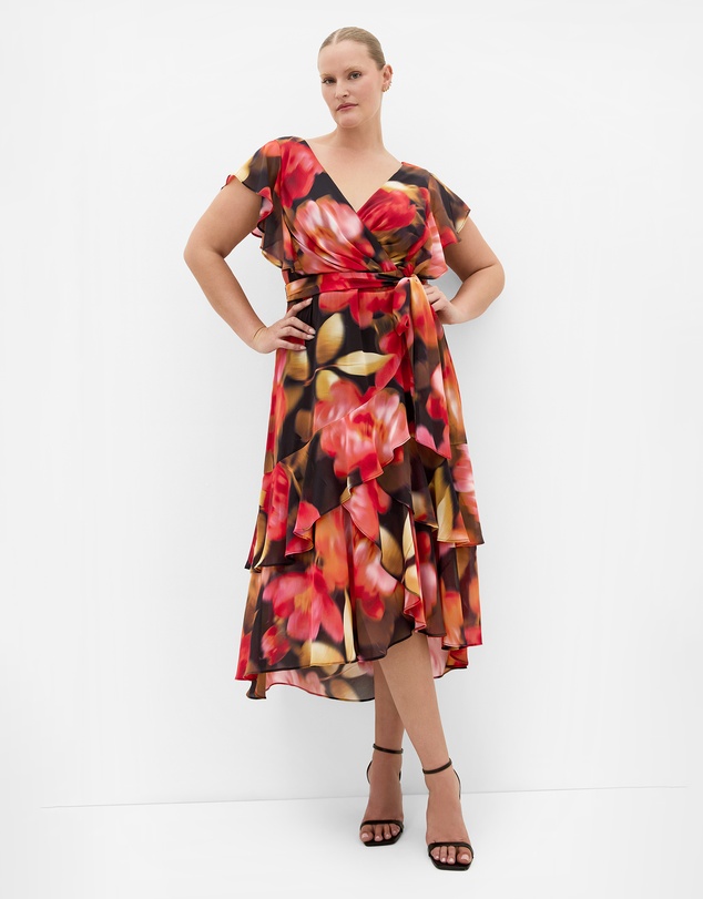 City Chic - Plus size Demure Floral Maxi Dress - scarlet red