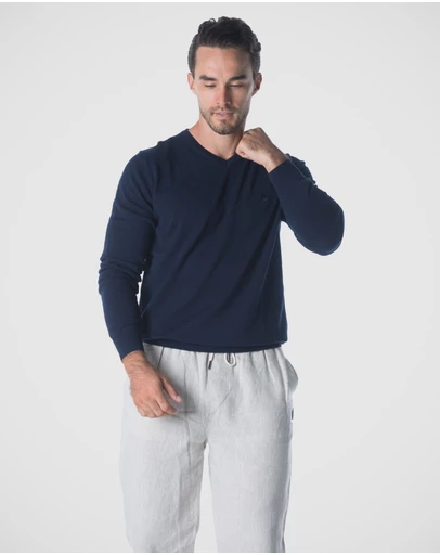 Coast Clothing - V-Neck Cotton Jumper - Navy