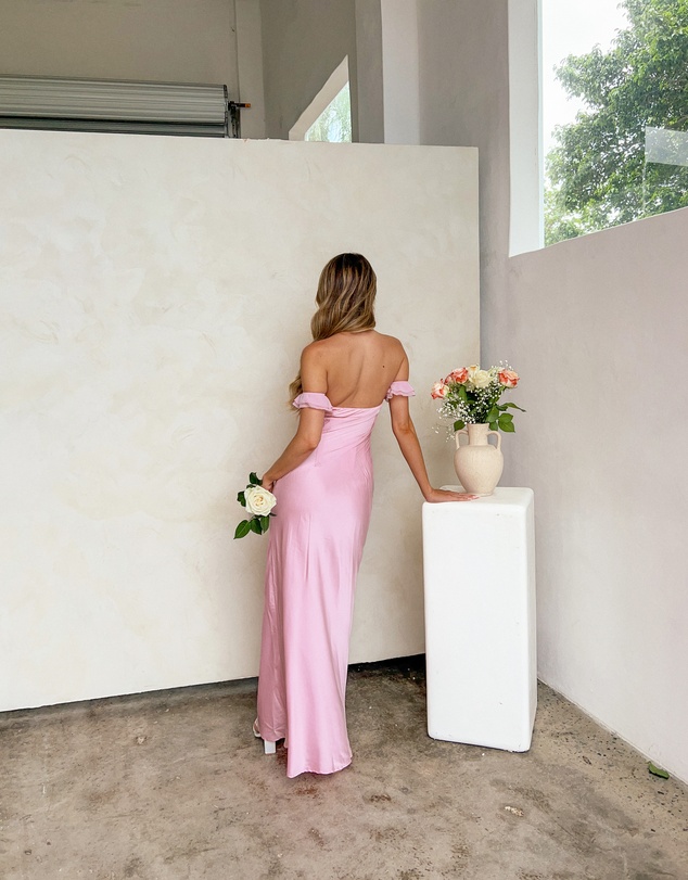 Beginning Boutique - Elvira Pink Satin Formal Maxi Dress