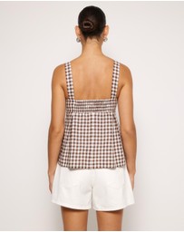AERE - Gingham Linen Pleated Top