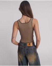 ONE TEASPOON - Knitted Scallop Tank Top - Khaki
