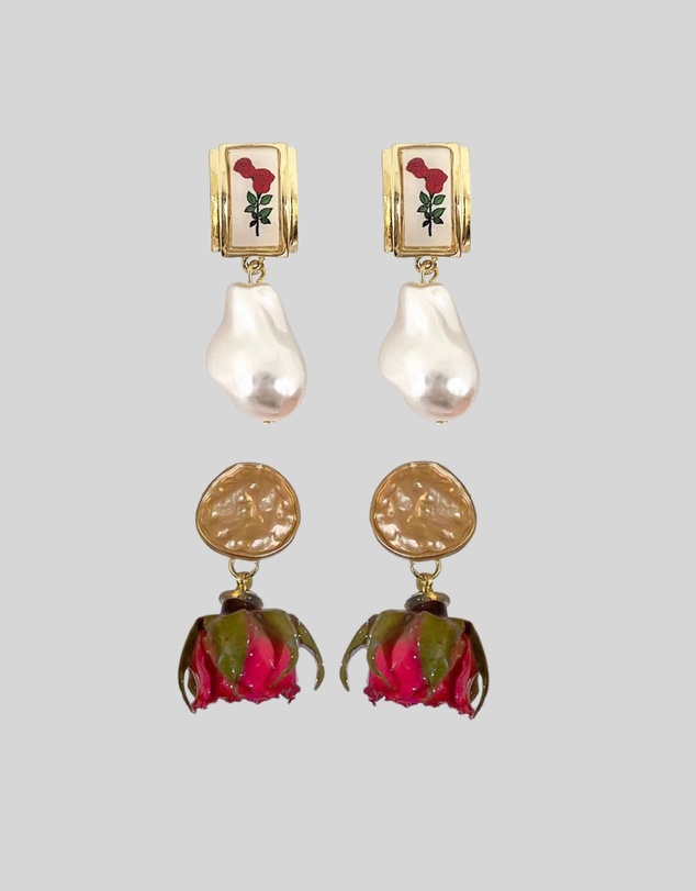 KAJA Clothing - Earring-Eternal Flower Earrings-Rose Pearl Earrings-2pc