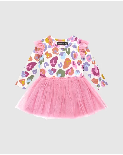 Rock Your Baby - Rainbow Leopard Circus Frill Bodysuit Dress