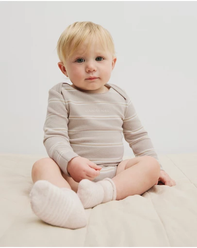 Country Road - Organically Grown Cotton Stripe Logo Long Sleeve Bodysuit