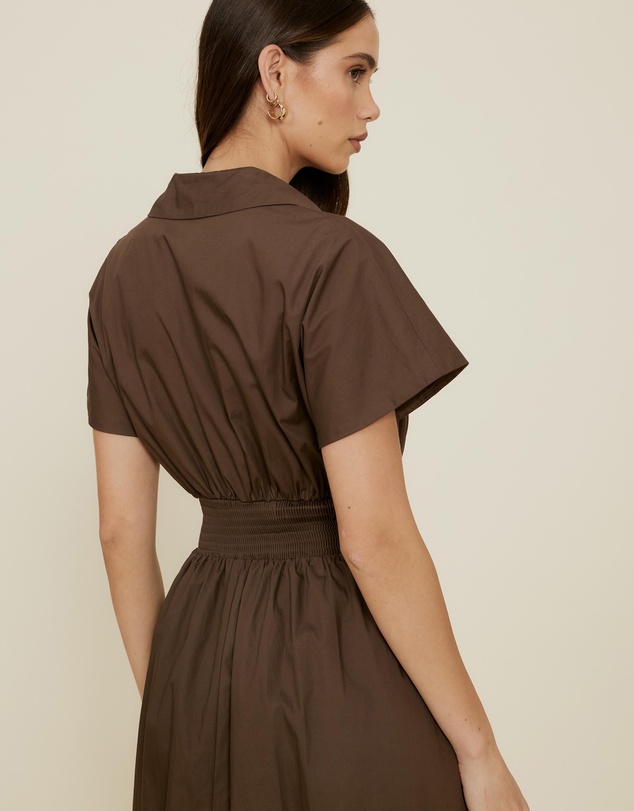 The Fated - Shirred Drop Waist Collared Dress