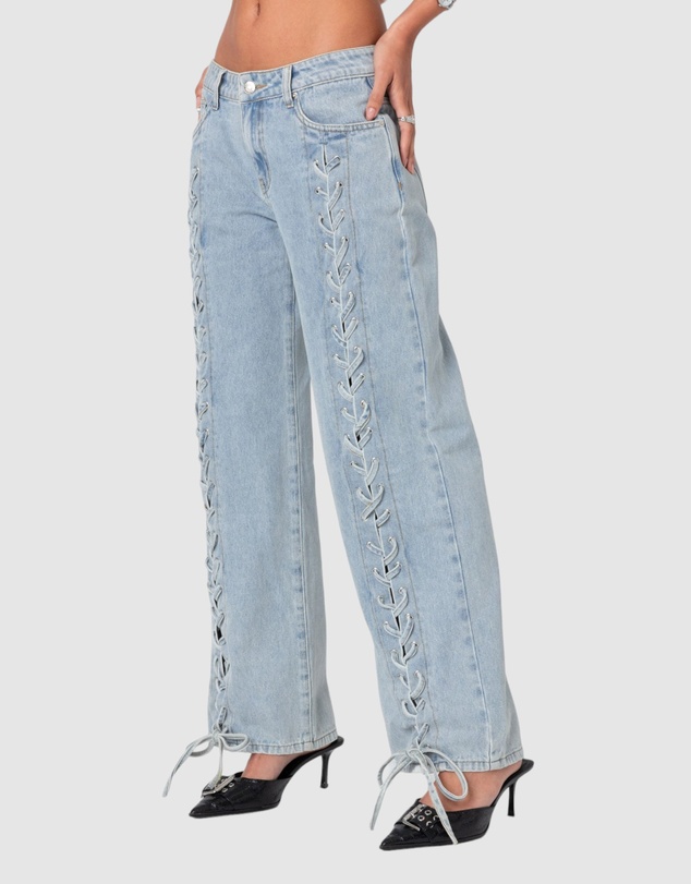 EDIKTED - Laced Up Low Rise Jeans