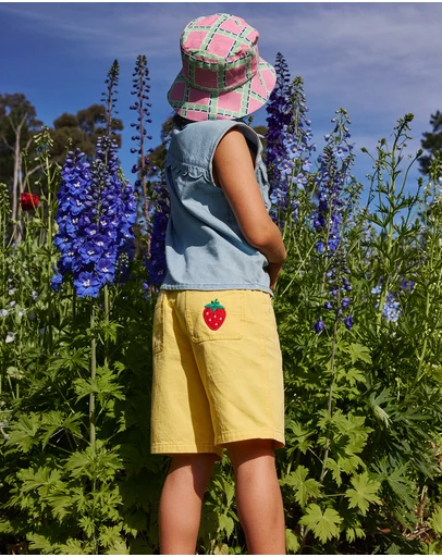 Goldie + Ace - Wide Leg Strawberry Denim Shorts - Babies-Kids