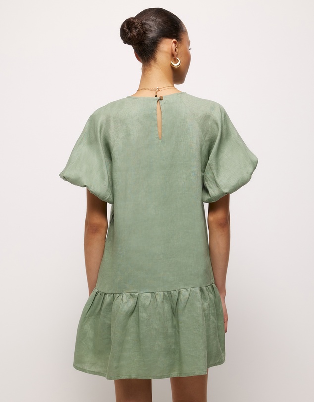 AERE - Brea Puff Sleeve Linen Mini Dress
