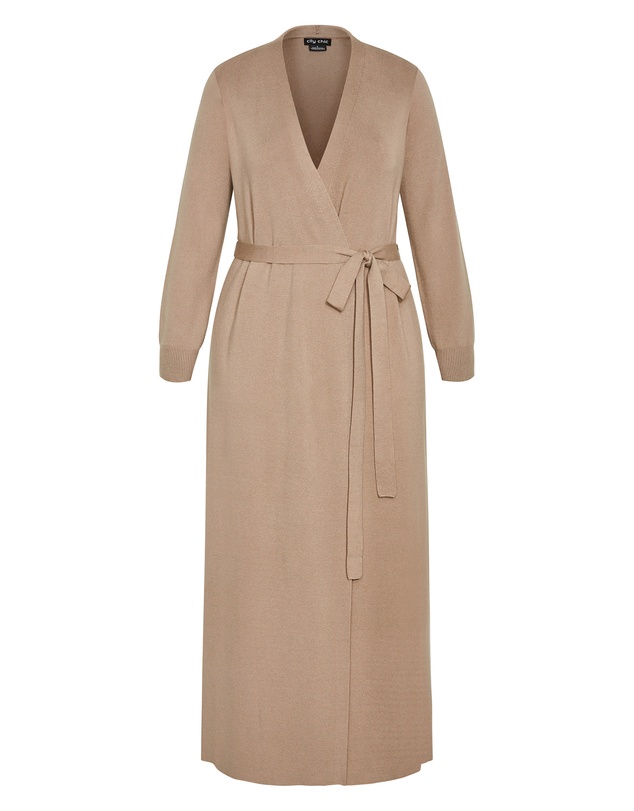 City Chic - Plus size Goldie Longline Cardigan - taupe
