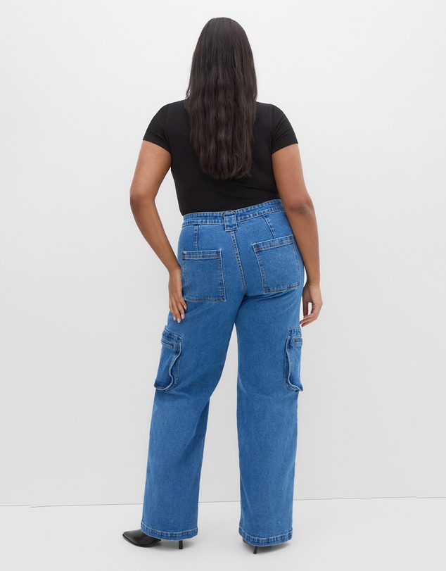 City Chic - Plus size Harley Fit Oaklyn Cargo Wide Leg Jean - mid wash