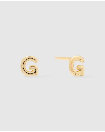 Wanderlust + Co - Alphabet Bubble Gold Stud Earrings - Letter G