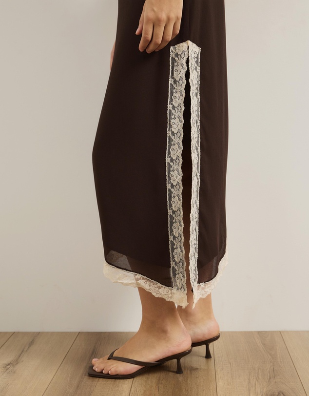 Atmos&Here - Alanna Asymmetric Midi Dress With Lace