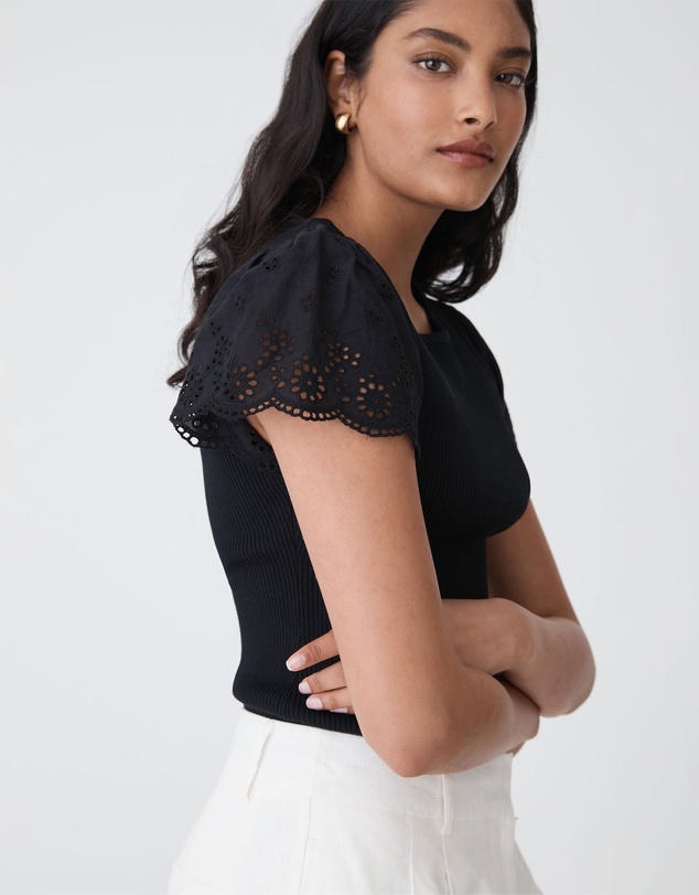 Forcast - Sasha Embroidery Knit Top