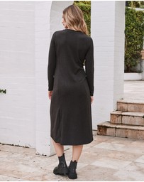 Angel Maternity - Eloise Maternity Waffle Knit Dress in Charcoal