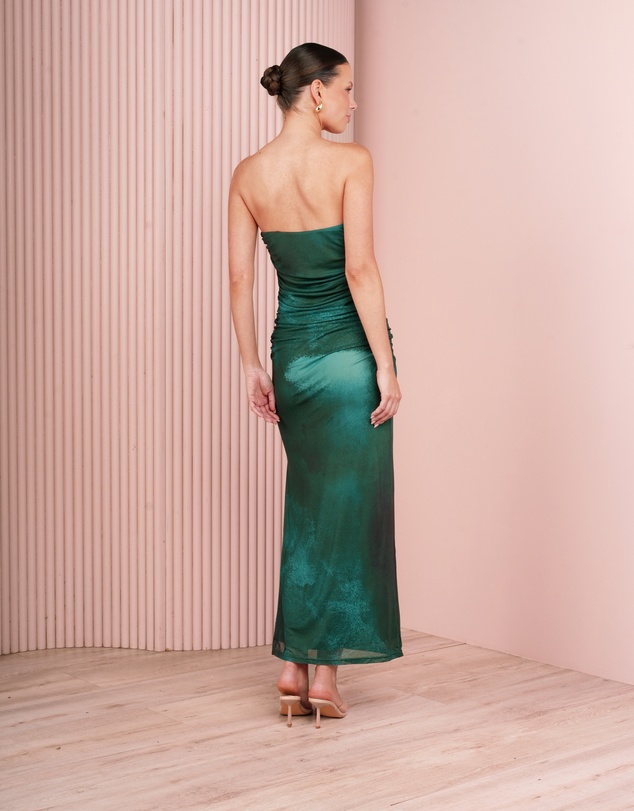 Azzurielle - Lena Ruching Print Mesh Gown