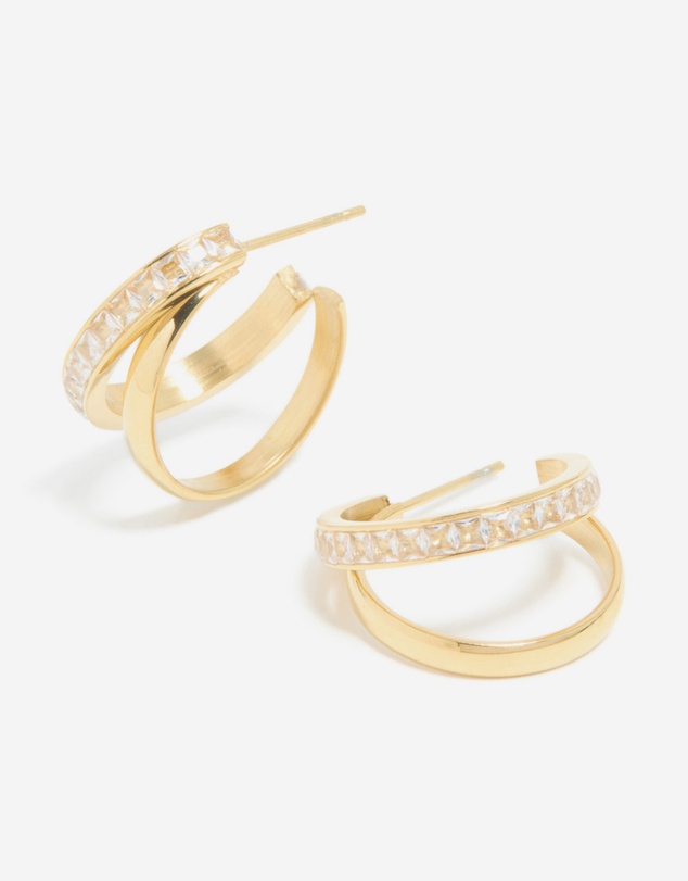 Lovisa - Waterproof Gold Plated Stainless Steel Cubic Zirconia Double Illusion Hoop Earrings