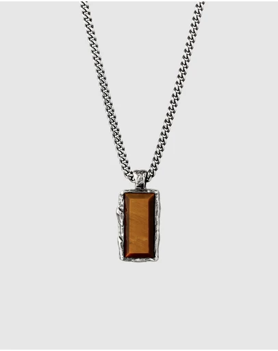 Haze & Glory - ICONIC EXCLUSIVE - Necklace Men Tigers Eye Rectangle 925 Sterling Silver