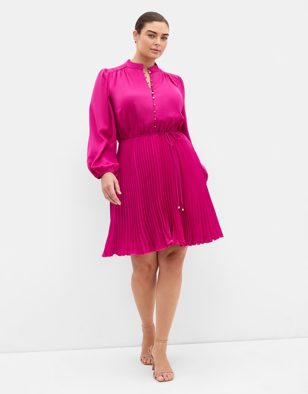 City Chic - Halle Long Sleeve Pleat Mini Dress