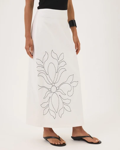 Atmos&Here - Flora Cotton Skirt With Placement Embroidery