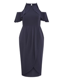 City Chic - Plus size Love Siren Ruffle Shoulder Dress - navy