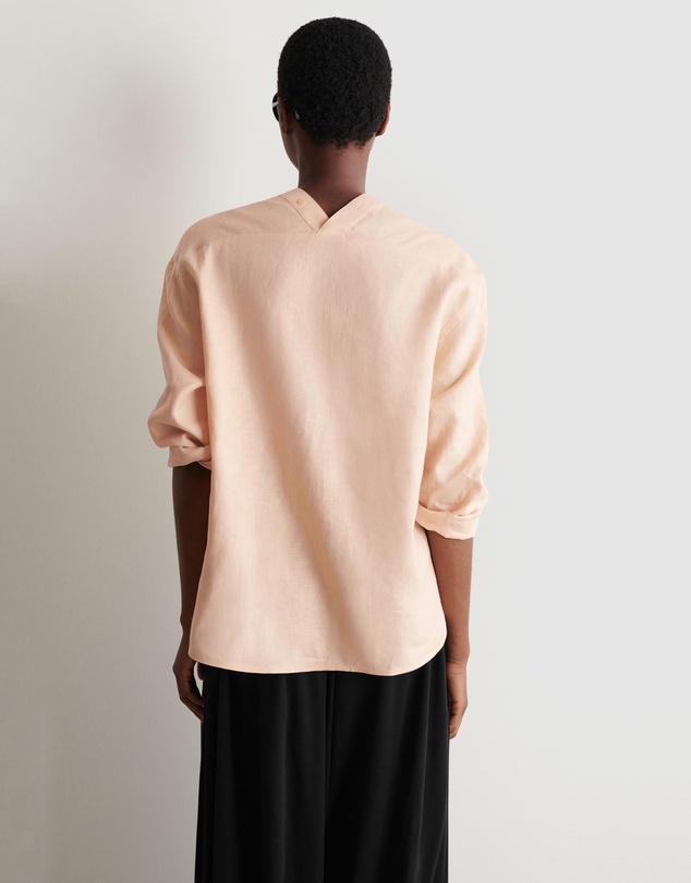 COS - Button-Detail Linen V-Neck Shirt
