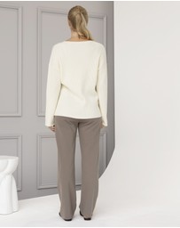 Angel Maternity - Maternity V neckline Side Button Knit Jumper in Cream