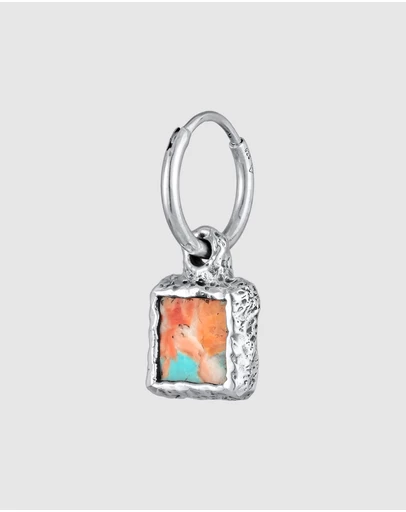 Haze & Glory - ICONIC EXCLUSIVE - Earrings Men Turquoise Square Hoop 925 Sterling Silver