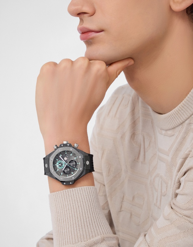 Philipp Plein - Plein Chrono Royal 46mm Gun Dial with Black Silicone Strap
