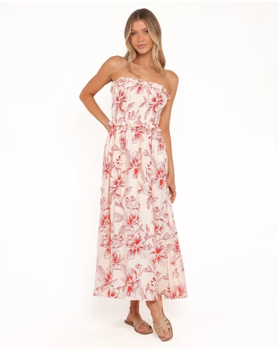 Petal & Pup - Avania Strapless Midi Dress - Red Floral
