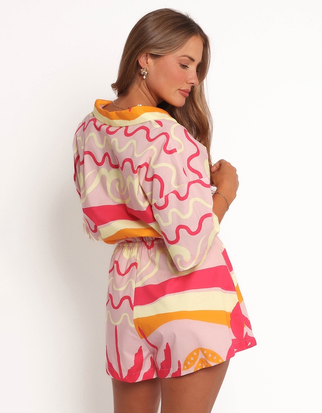 Petal & Pup - Aria Tie Waist Playsuit - Pink Palm